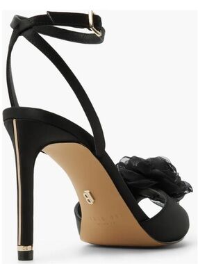 Ted Baker Black Peep-Toe Ankle-Strap Heels with Floral Accent